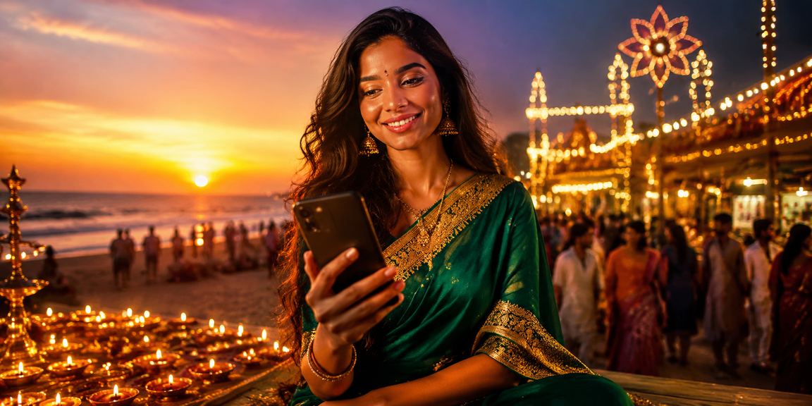 Indian woman enjoying mobile casino in saree